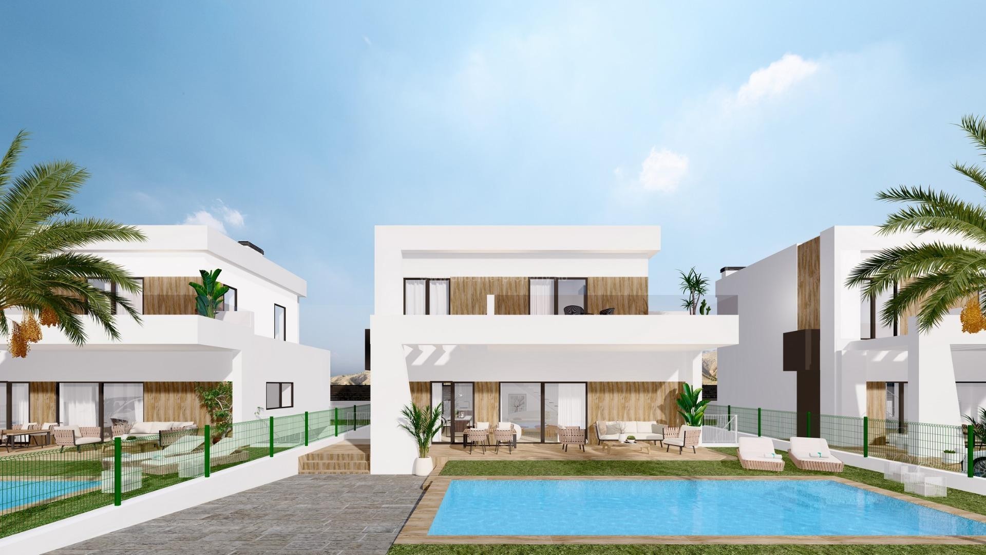 New modern luxury villas in Finestrat, 3 bedrooms, 3 bathrooms, private garden with pool and parking, large terraces, close to two golf courses