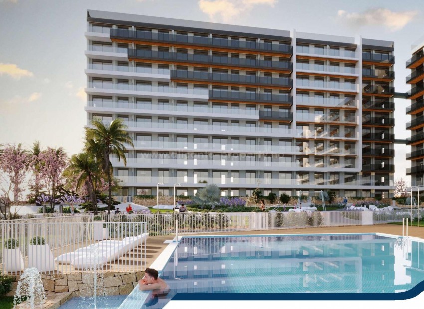 New residential complex with 220 apartments in Punta Prima, 2/3 bedrooms, 2 bathrooms, terrace, garden areas with swimming pools and paddle tennis court