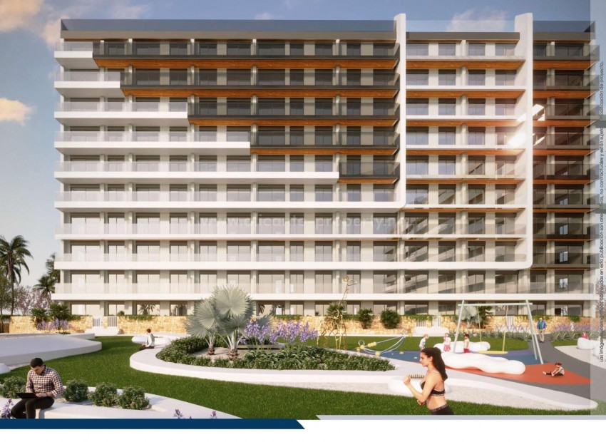 New residential complex with 220 apartments in Punta Prima, 2/3 bedrooms, 2 bathrooms, terrace, garden areas with swimming pools and paddle tennis court