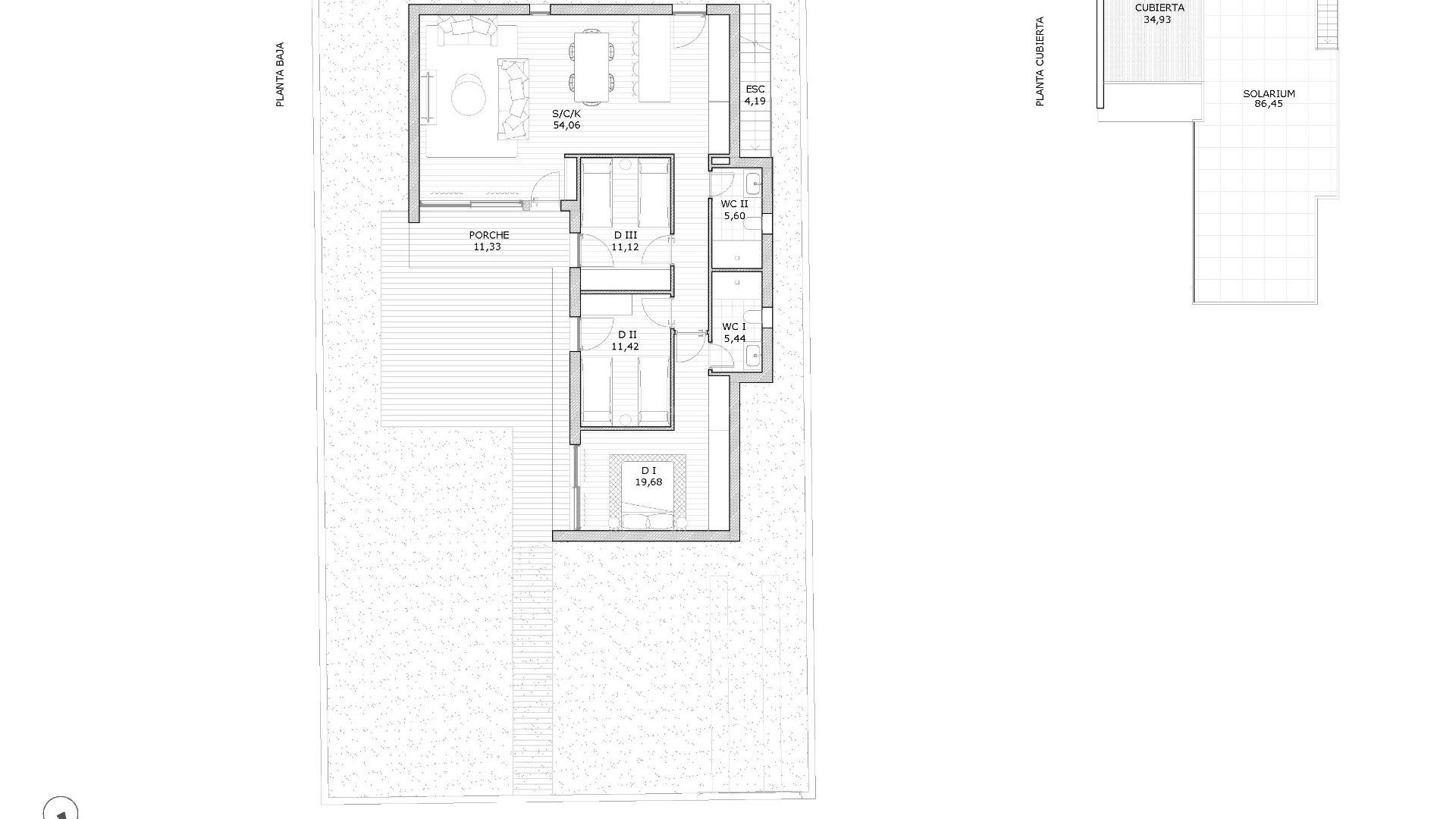 New villas/houses in San Miguel de Salinas, over 1 floor, 3 bedrooms, 2 bathrooms, open plan kitchen, terrace, private solarium, possibility of private pool,