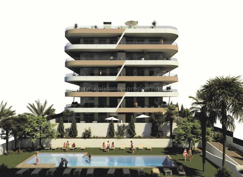 Newly built residential complex with apartments in Arenales del Sol near the beach, 2 bedrooms, 2 bathrooms. Close to Arenales beach, one of the Costa Blanca's best beaches