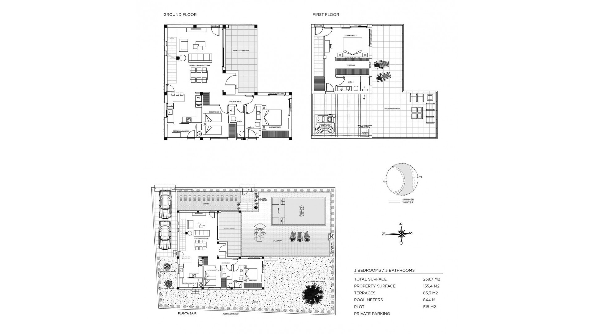 Ny luksus-villa i moderne stil med privat hage i Rojales, Ciudad Quesada, 3 soverom og 3 bad, stor terrasse, privat hage, svømmebasseng og parkeringsplass