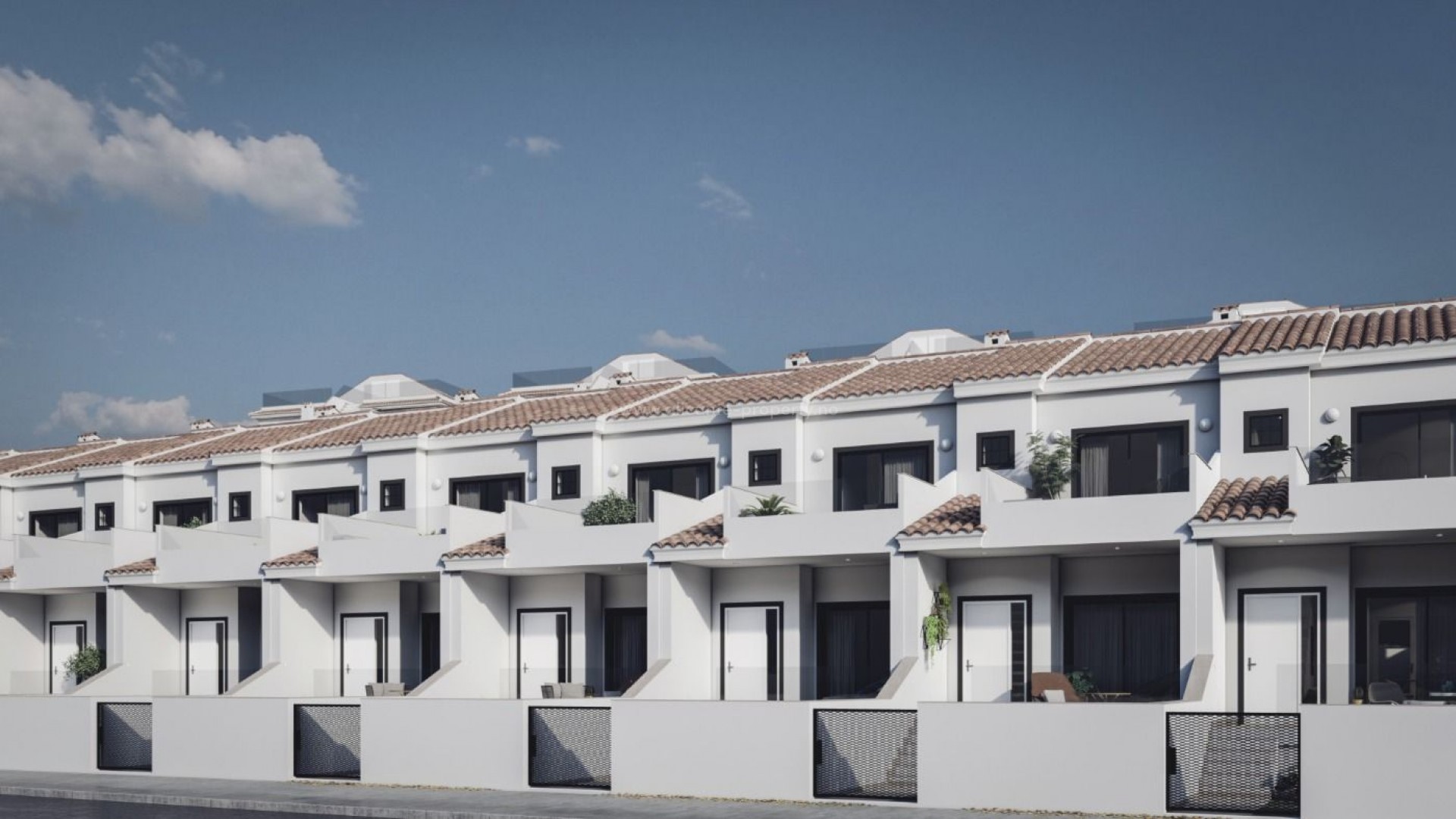 Nybygg av rekkehus i Mutxamel nær Alicante havutsikt, felles svømmebasseng. Vakre rekkehus har 2 soverom,1 bad, åpen kjøkkenløsning med stue.
