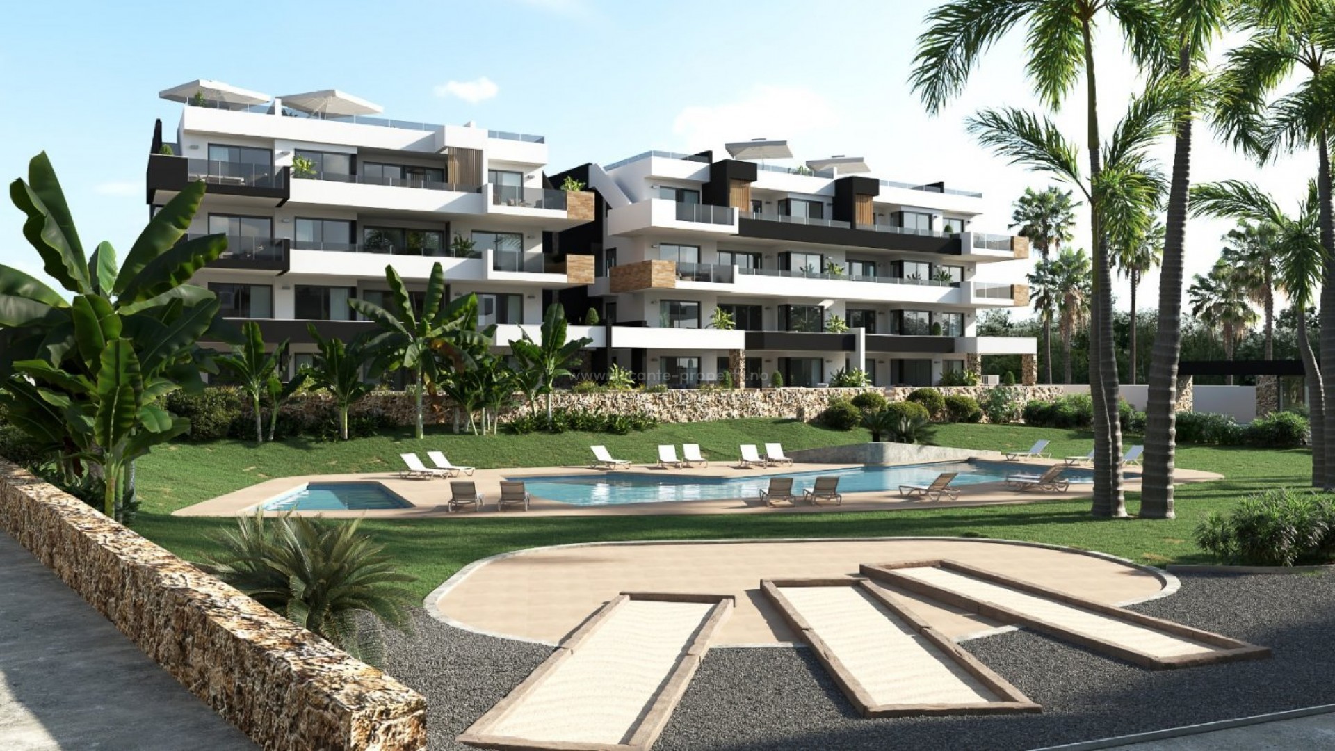 Nybygg boligkompleks i Los Altos, Oihuela Costa, 2 soverom, 2 bad, fin hage med et flott svømmebasseng, terrasser eller solarium