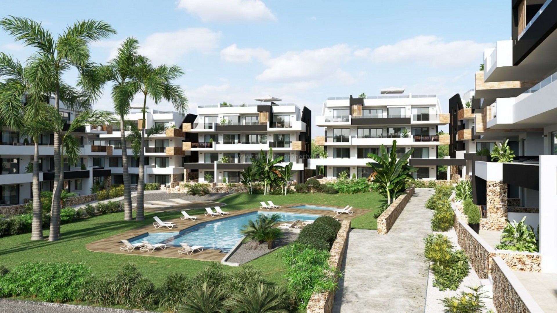 Nybygg boligkompleks i Los Altos, Oihuela Costa, 2 soverom, 2 bad, fin hage med et flott svømmebasseng, terrasser eller solarium