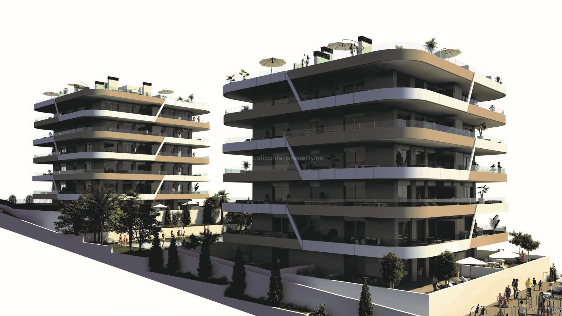 Nybygg boligkompleks med leiligheter i Arenales del Sol nær stranden, 2 soverom,2 bad. Nær Arenales stranden en av Costa Blancas beste strender