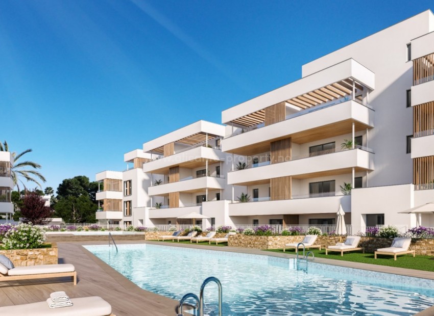 Nybygg leiligheter i San Juan de Alicante, 2/3 soverom, 2 bad, nær strender, Fantastisk fellesområde med basseng, treningsområde, klubbhus etc. 