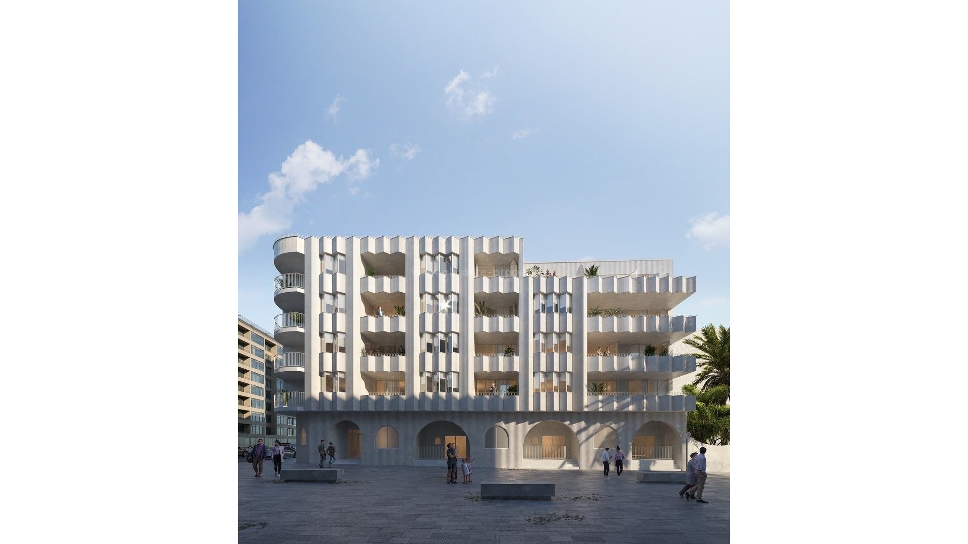 Nybygg leiligheter i Torrevieja med beste beliggenhet 50m fra strand, 2/3 soverom, 2 bad, åpen planløsning med romslig planløsning, store glassvinduer  