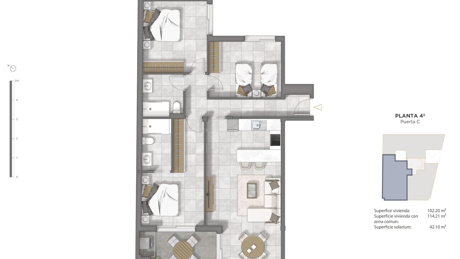 Nybygg leilighets-kompleks i Guardamar del Segura, 2/3 soverom, 2 bad, terrasse, bod. Felles svømmebasseng,. Kort vei til strendene
