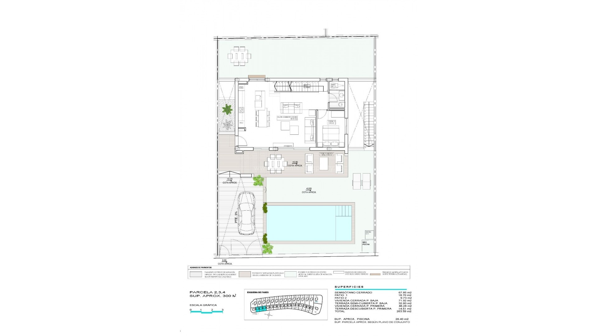Nybyggde hus i Sierra Cortina, Finestrat, 3 soverom, 3 bad, privat hage med basseng, kjeller og en engelsk gårdsplass og parkeringsplass