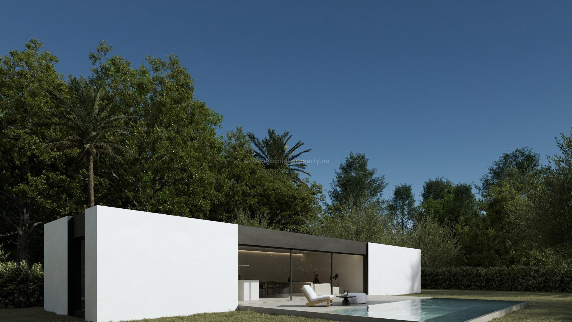 Nybyggede Villaer/hus i Alfas del Pi, 3 soverom og 2 bad, terrasse, privat hage, felles basseng, selvforbruk med solcellepaneler, parkering