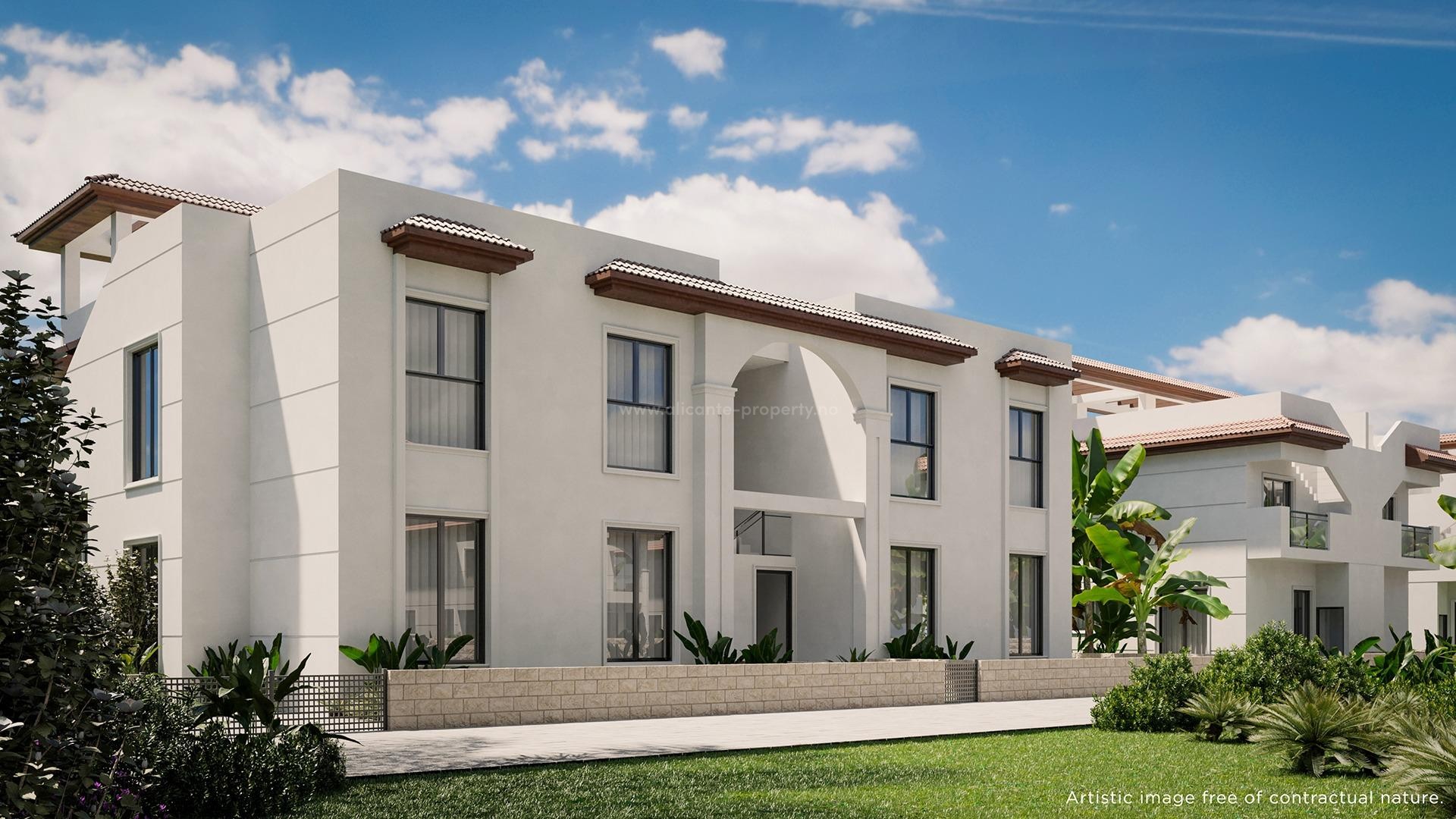 Nybygget boligkompleks med bungalowleiligheter, rekkehus og tomannsboliger i Rojales, 2/3 soverom, 2/3 bad, terrasser, privat hage og solarium