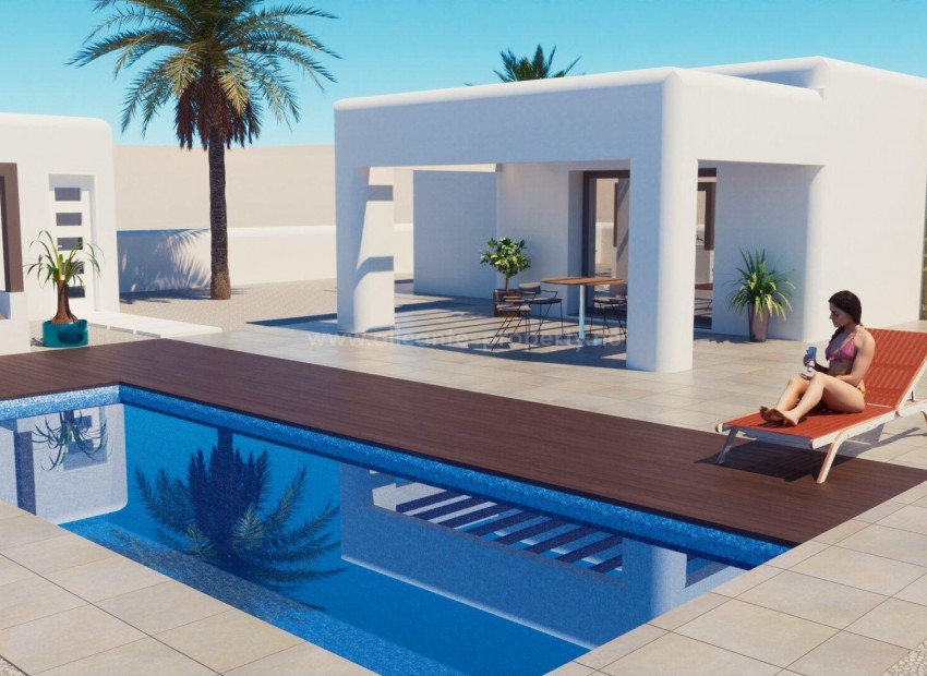 Nye eksklusive villaen i Polop i Ibiza-stil, fantastisk utsikt over fjellet og havet, en etasje med 2 soverom og 1 bad, basseng, stort solarium