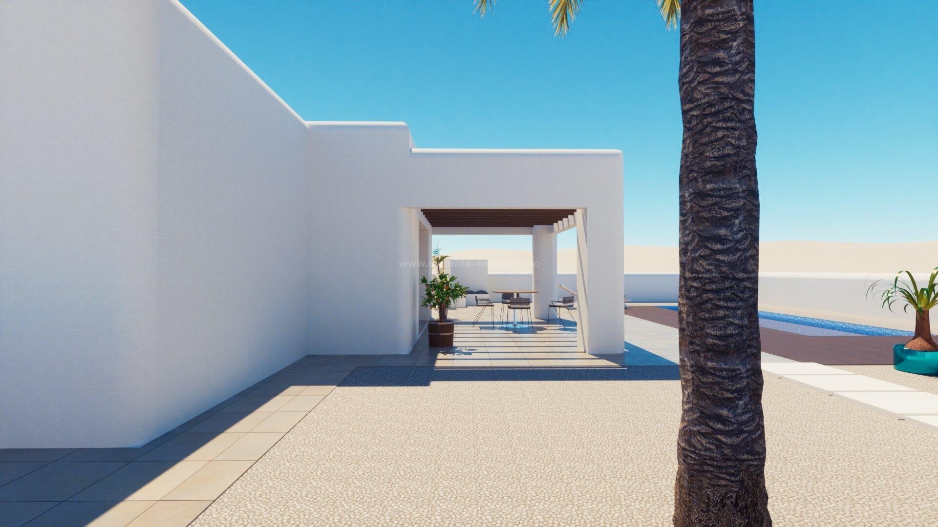 Nye eksklusive villaen i Polop i Ibiza-stil, fantastisk utsikt over fjellet og havet, en etasje med 2 soverom og 1 bad, basseng, stort solarium