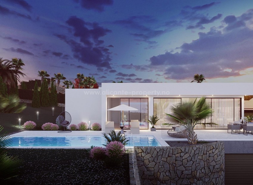 Nye hus/villa i Las Colinas Golf, 3 soverom, 3 bad, privat hage med basseng, romslige terrasser, kjeller med garasje, rolig beliggenhet