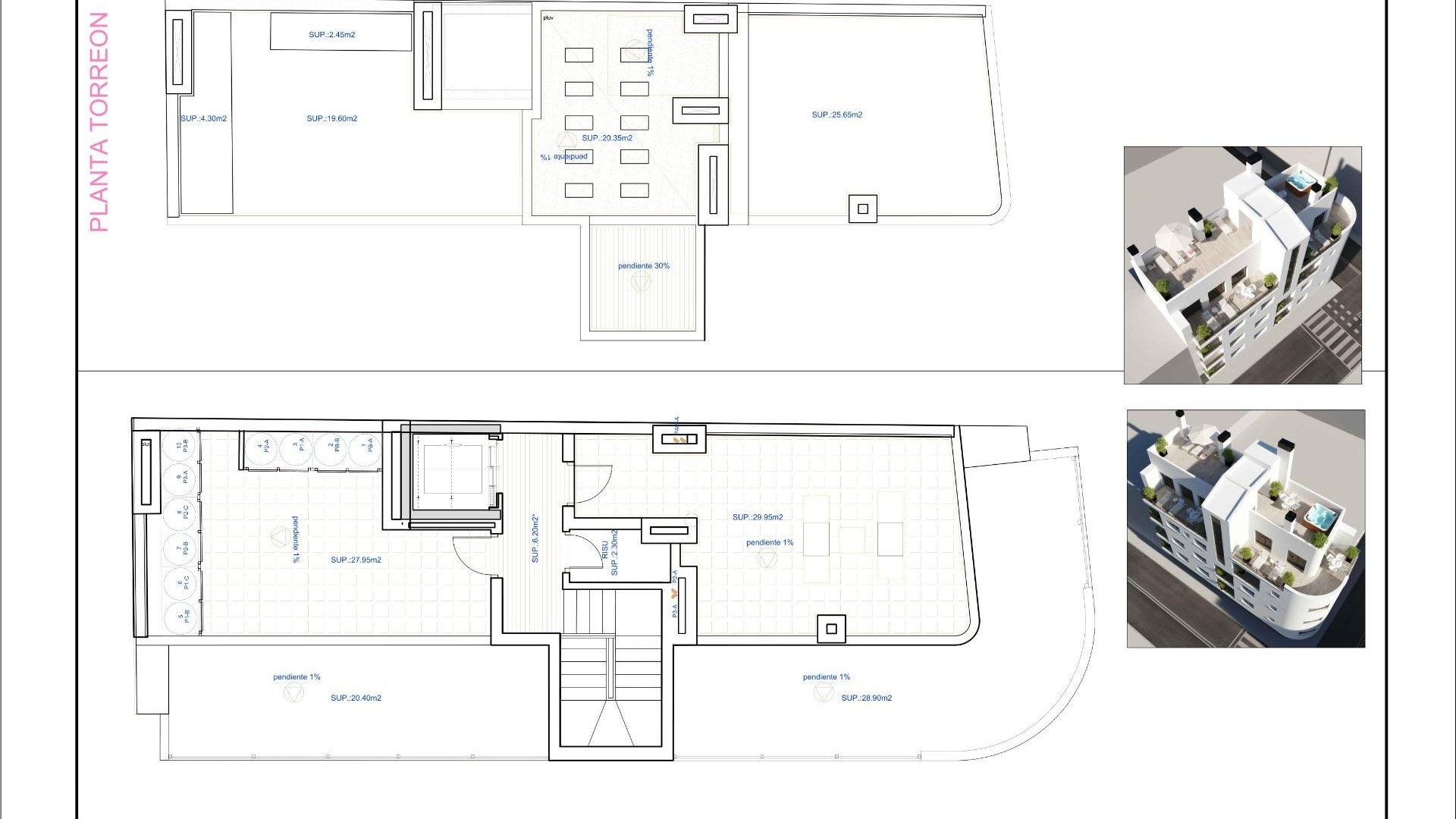 Nye leiligheter og toppleiligheter med moderne design i Torrevieja, 1/2 soverom, 1/2 bad, stort felles solarium,  åpen kjøkkenløsning og stue