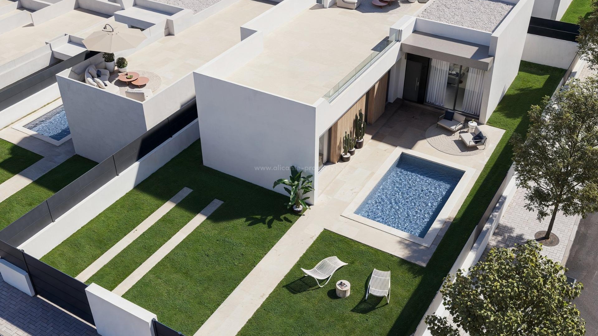 Nye villaer/hus i San Miguel de Salinas, over 1 etasje, 3 soverom, 2 bad, åpen kjøkkenløsning, terrasse, privat solarium, mulighet for privat basseng,