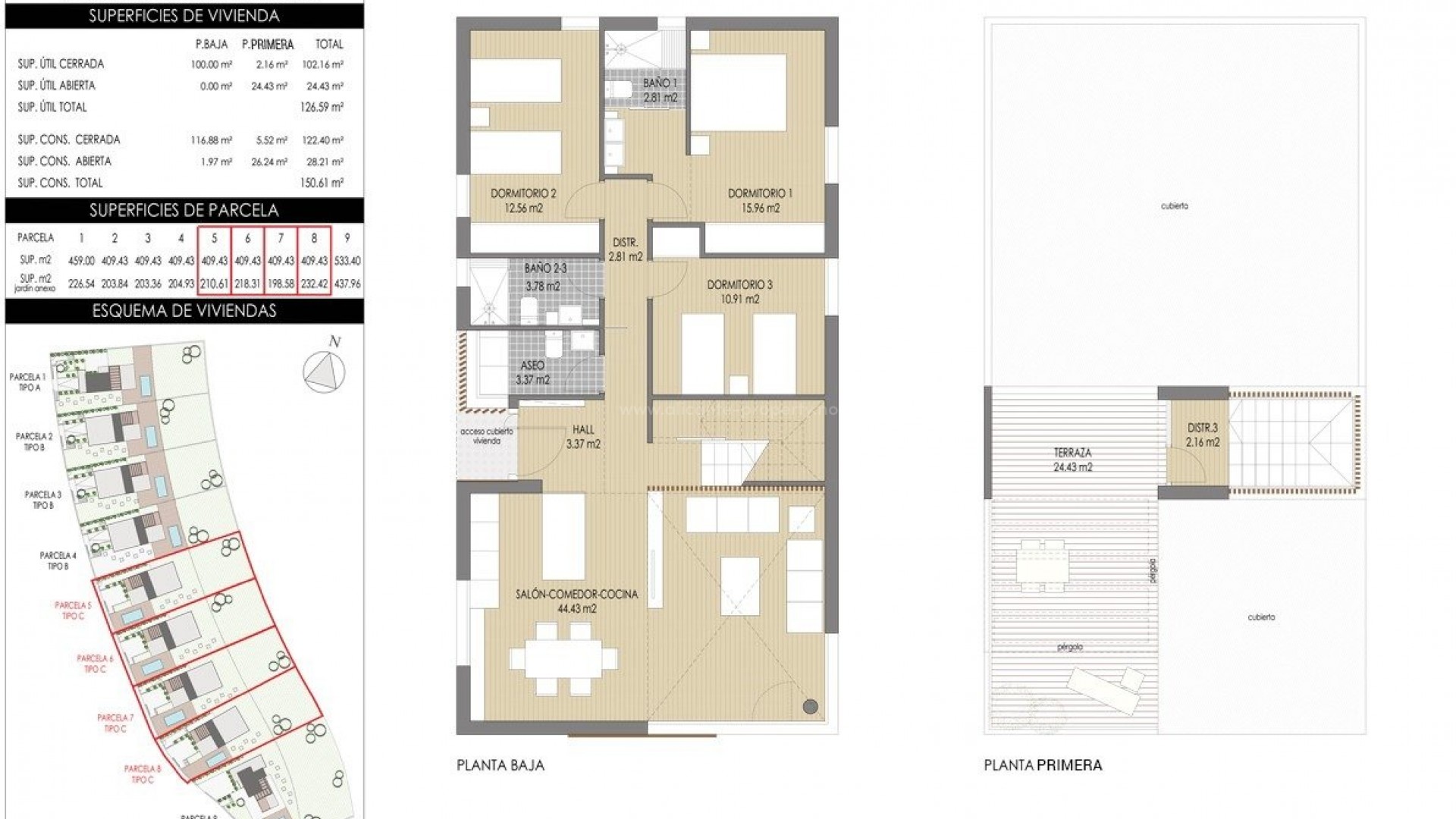 Nye villaer/hus i Sierra Cortina, Finestrat, 3 soverom, 2/3 bad, hage med svømmebasseng, og parkering, privat solarium