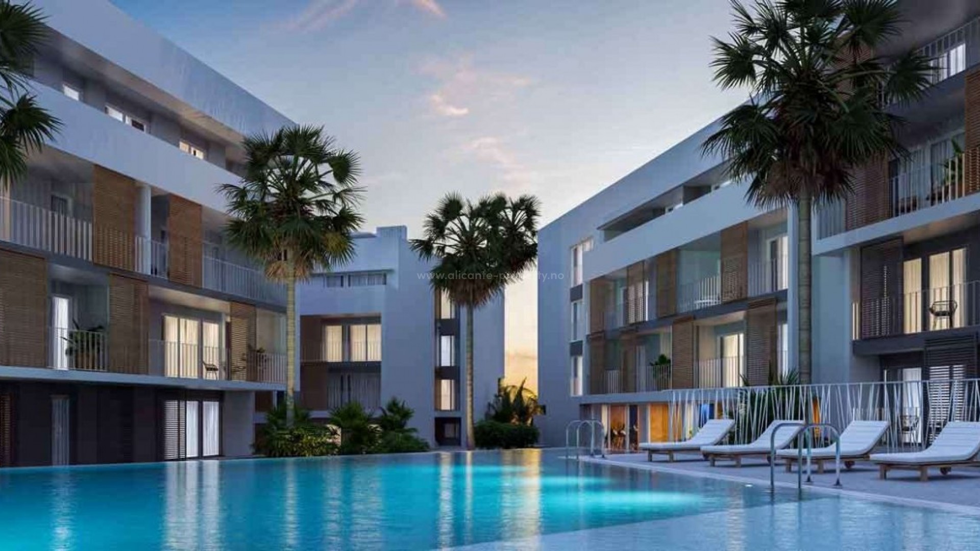 Nytt leilighets-kompleks i Javea/Xabia, 2, 3 og 4 soverom, forskjellige størrelser på terrasse, felles basseng. 5 minutter fra stranden, havnen og sentrum.