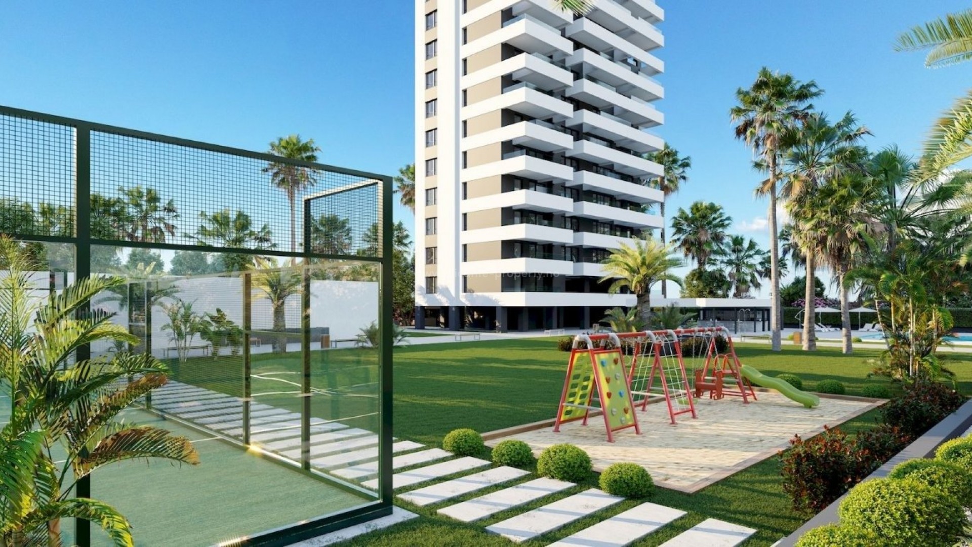 Penthouse in Calpe, 2/3 bedrooms, 3 min walk to Arenal-Bol beach, roof terrace. Common area with gardens, swimming pool, paddle tennis court