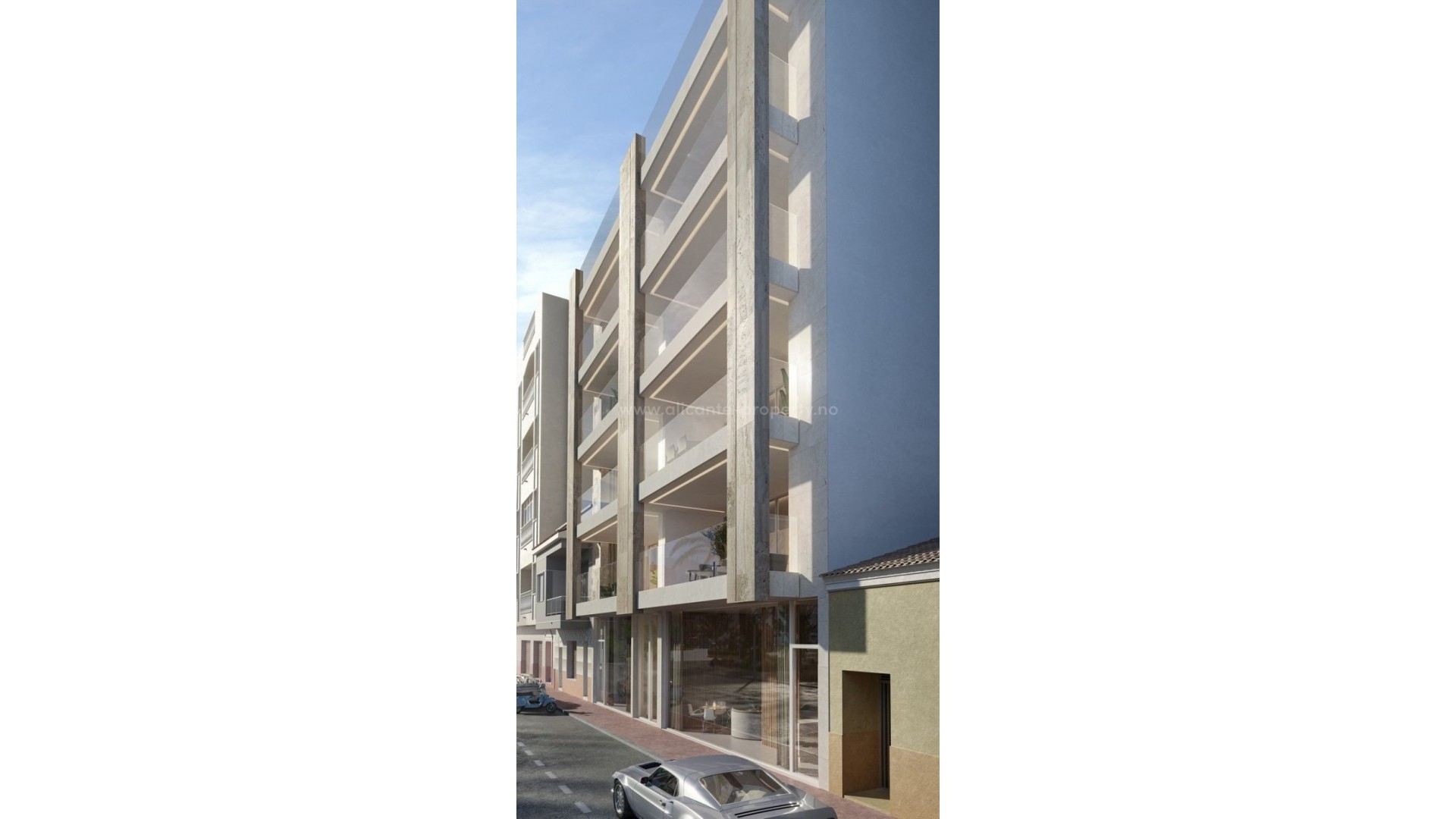 Penthouse-leiligheter i La Mata,Torrevieja, 3 soverom, 2 bad, stor felles takterrasse med jacuzzi og vestvendt utsikt, underjordiske parkeringsplasser