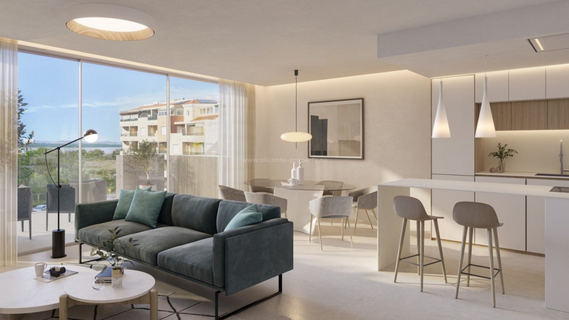 Penthouse-leiligheter i La Mata,Torrevieja, 3 soverom, 2 bad, stor felles takterrasse med jacuzzi og vestvendt utsikt, underjordiske parkeringsplasser