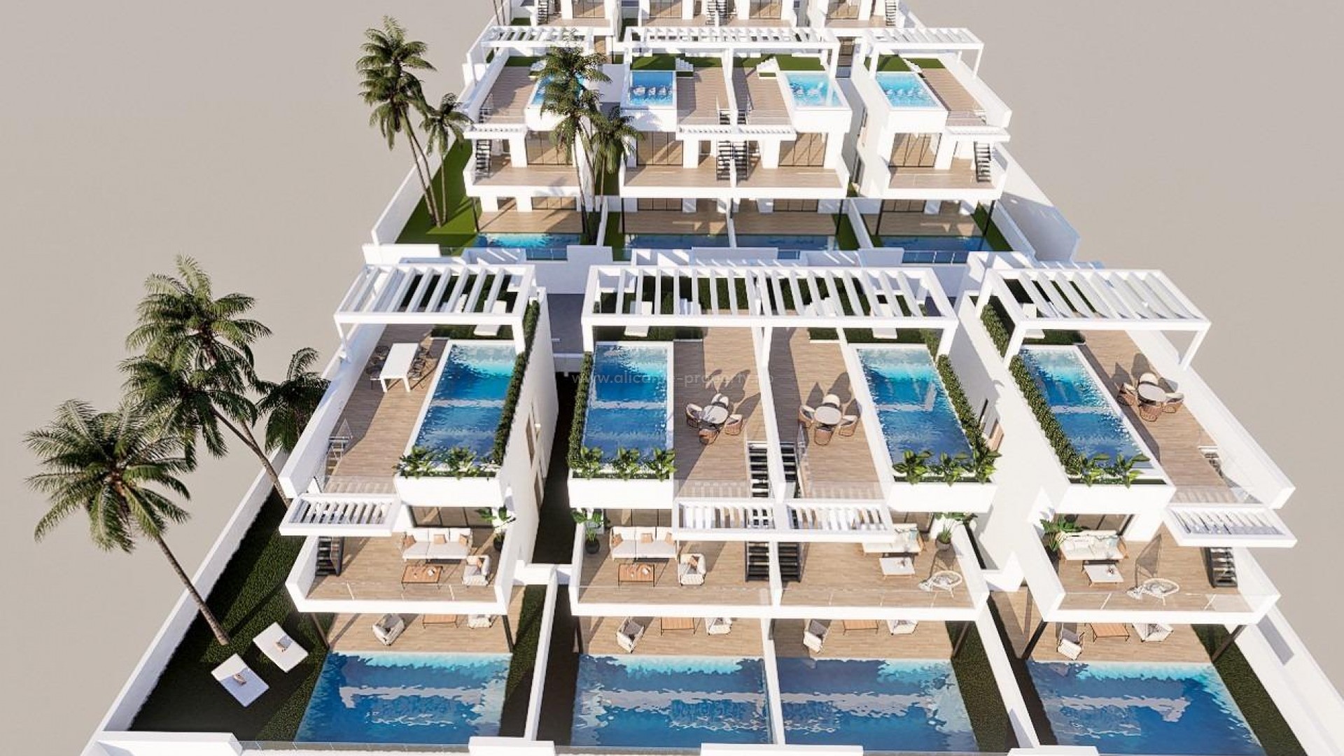 Residential complex in Finestrat, Alicante province, 2/3 bedrooms, 2 bathrooms, some apartments with fantastic views and some with pools, There are common areas