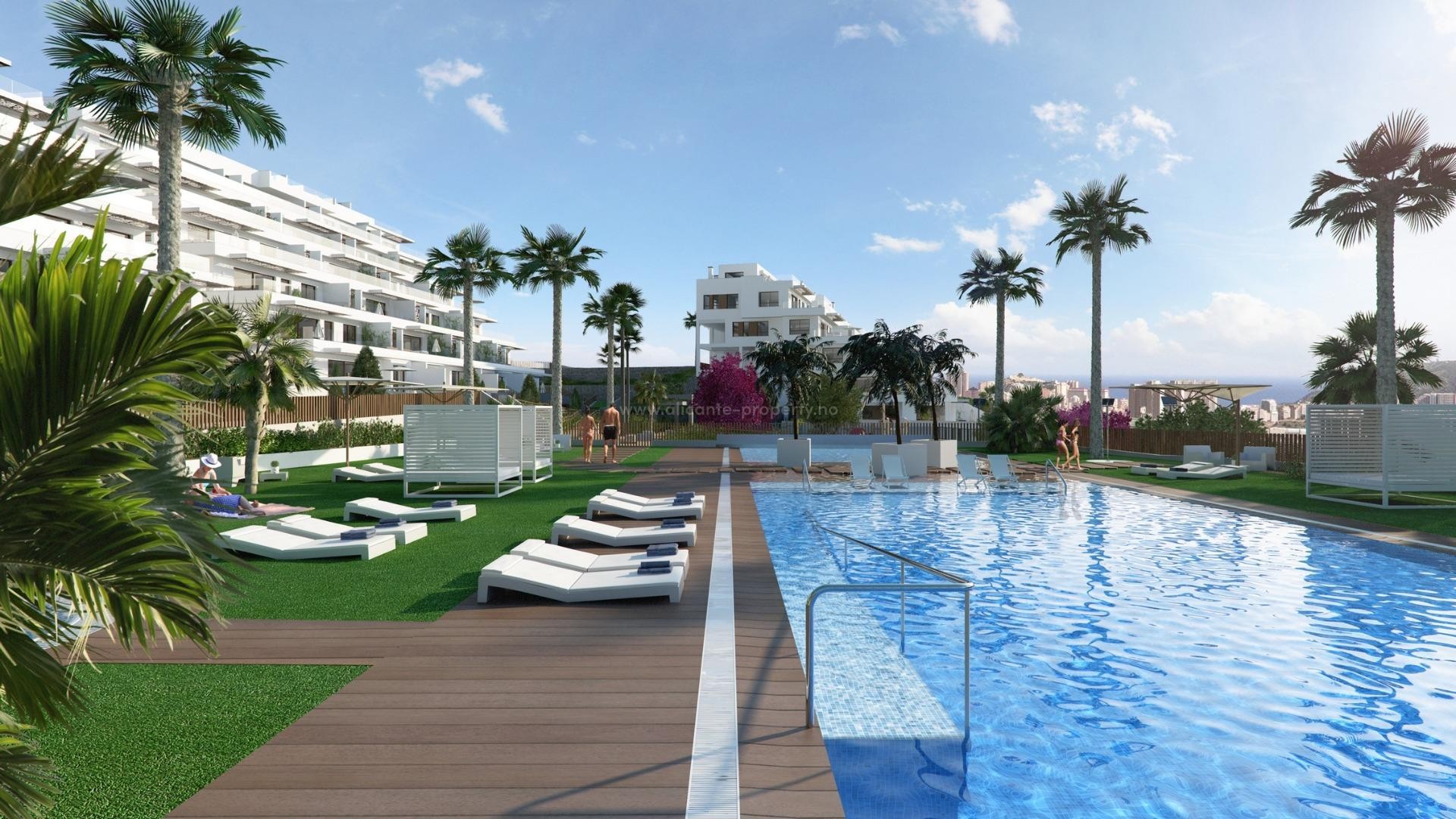 Residential complex in Finestrat with sea view, villas, apartments/penthouses, duplex, Many different types of housing, Communal swimming pool 200 m²,