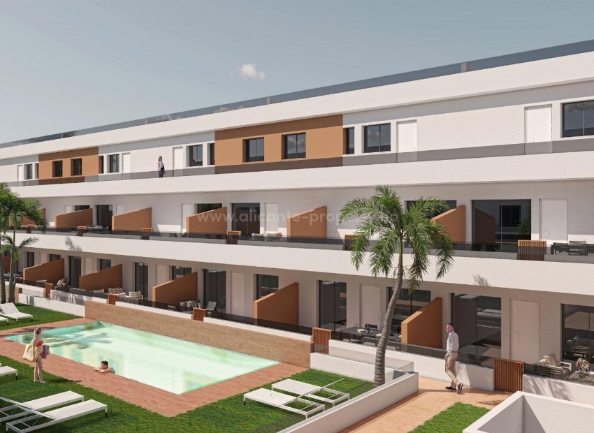 Residential complex with apartments in Pilar de La Horadada, 2/3 bedrooms, 2 bathrooms, common areas with pool, all apartments with parking and storage.