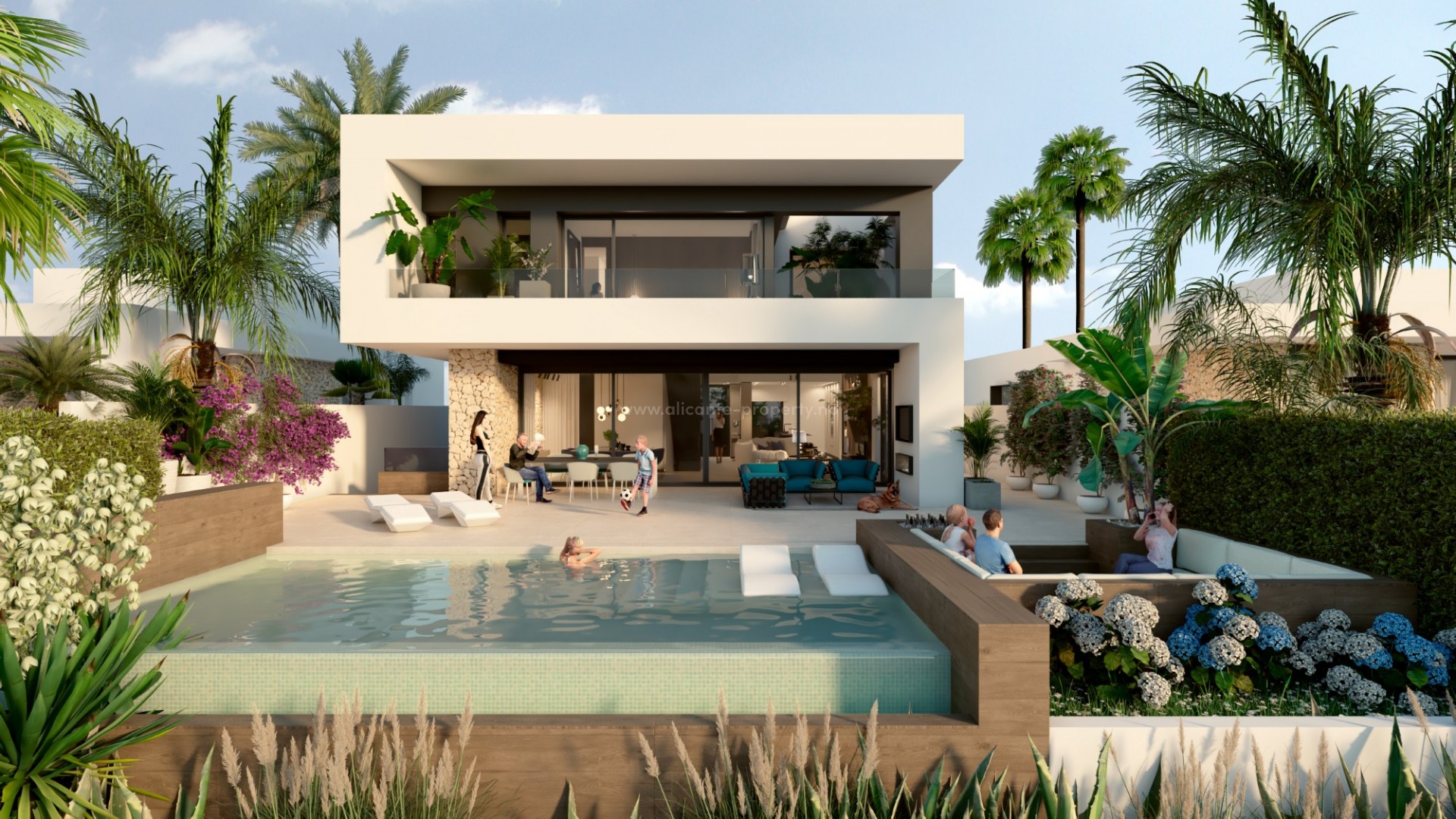 The luxurious frontline golf villas at La Finca Golf Resort, 3 bedrooms, 2 bathrooms, infinity pool, underground parking, large garden and a fantastic view