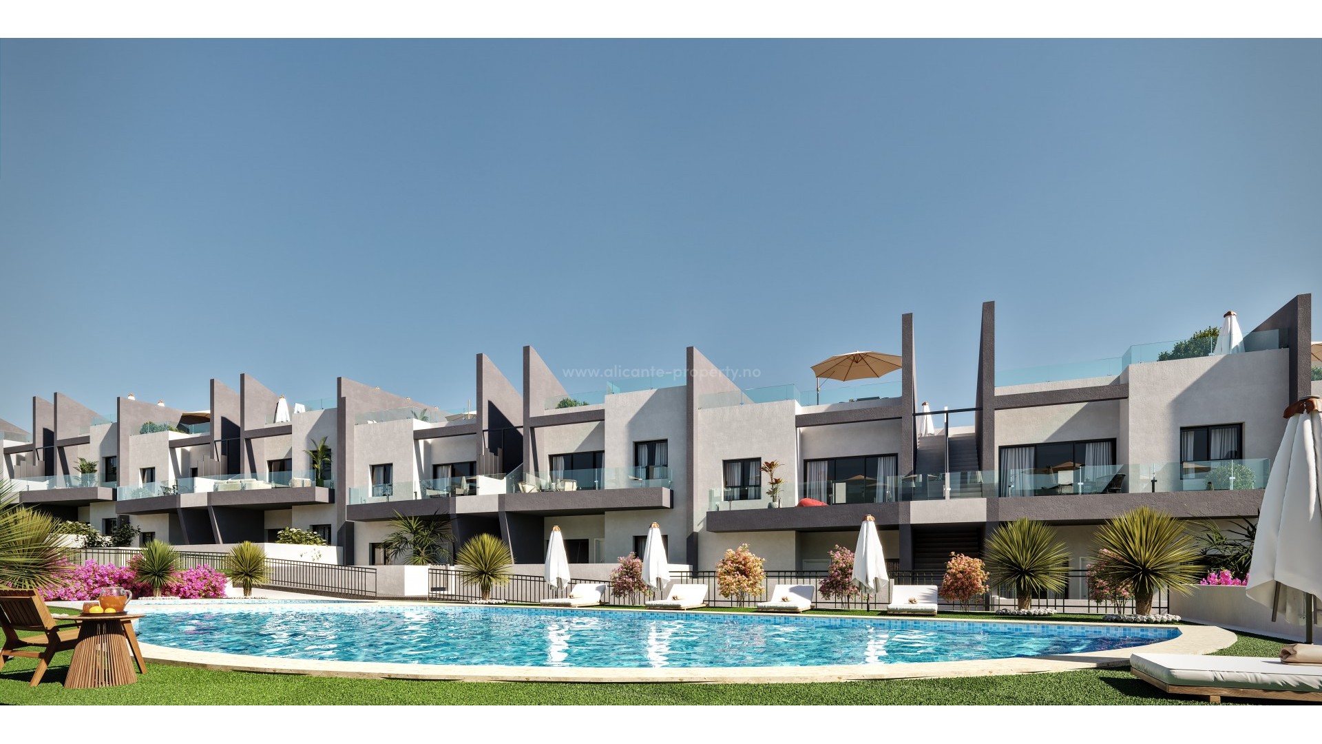 Tomanns-bolig/bungalow i San Miguel de Salinas, nær golfbaner, 1,2,3 soverom, solarium, felles basseng for voksne og barn, grøntområder, lekeplass    