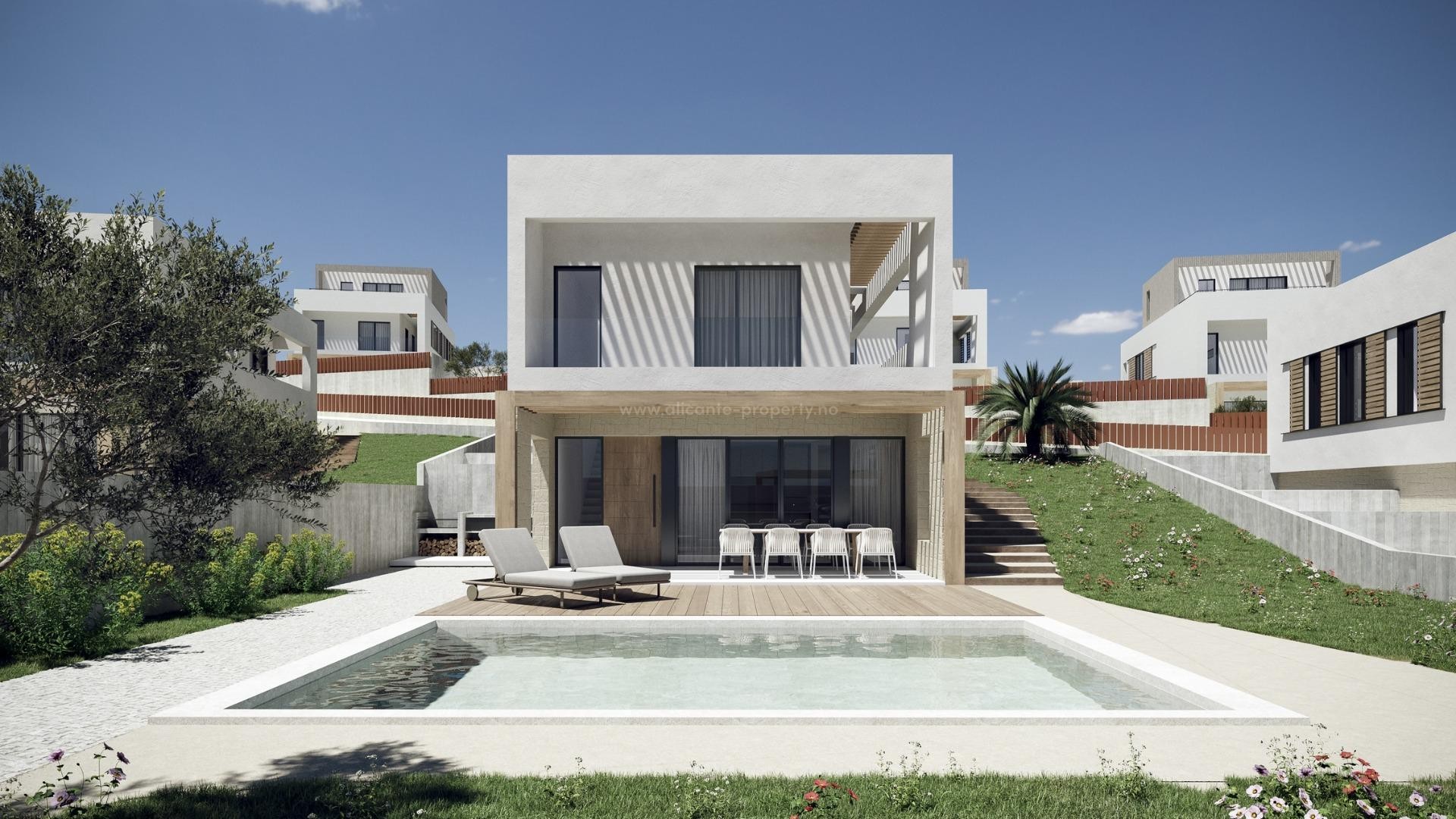 Villa/hus i Campana Garden, Finestrat, 3 soverom, 3 bad, terrasse med fantastisk utsikt over Benidorm, privat hage med svømmebasseng og parkeringsplass