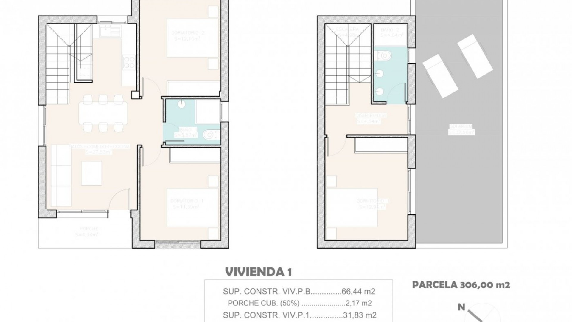 Villaer og rekkehus i Rojales, Ciudad Quesada,3 soverom, 2 bad, åpen kjøkkenløsning med stue og stor terrasse, plass til basseng, parkering